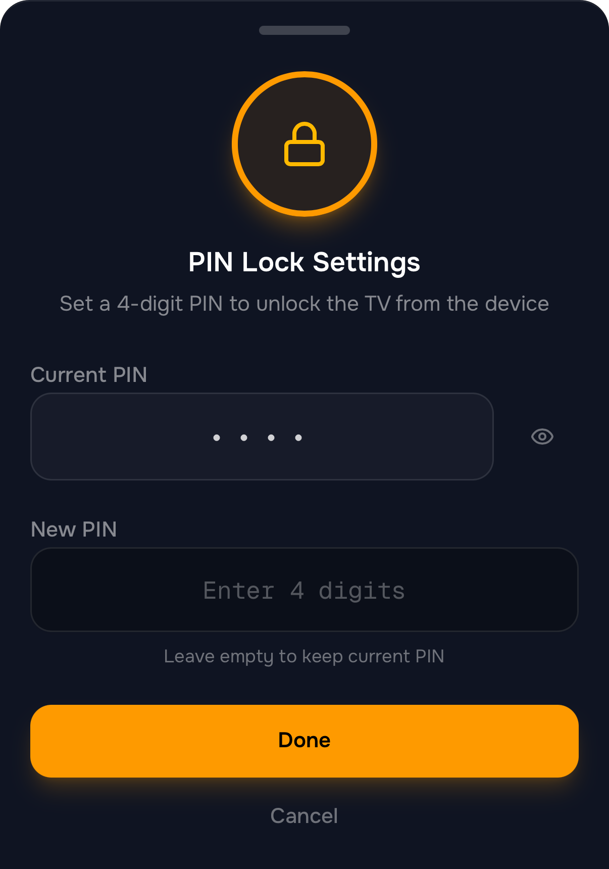 The PIN Lock Settings sheet in the Guardian app