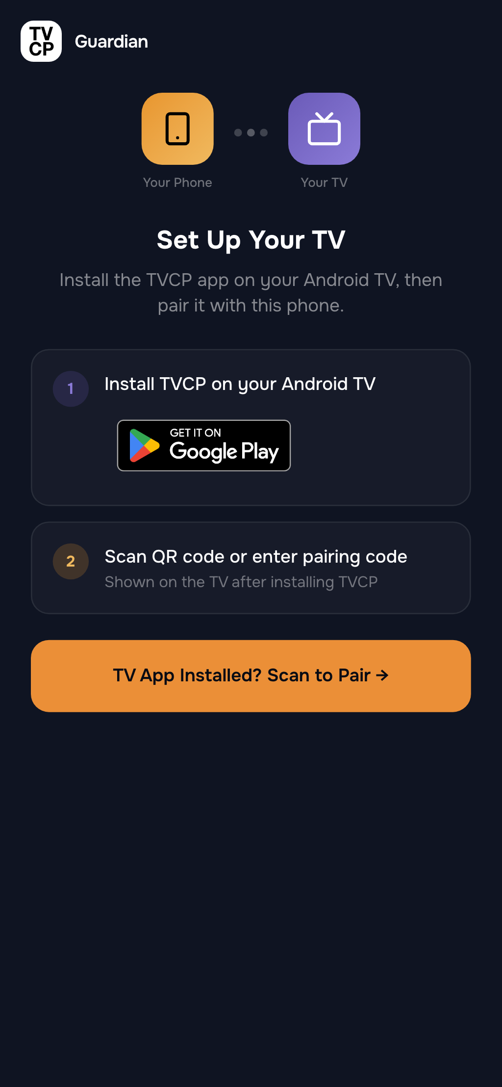 The Set Up Your TV screen in the Guardian app