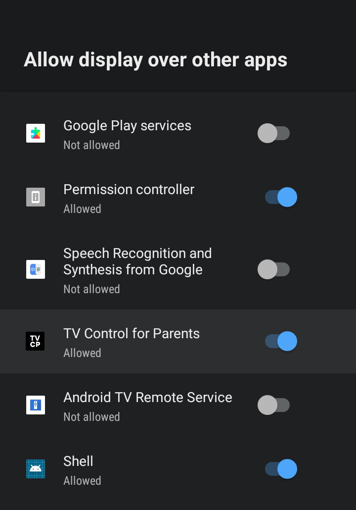 Display over other apps, with TV Control for Parents turned on