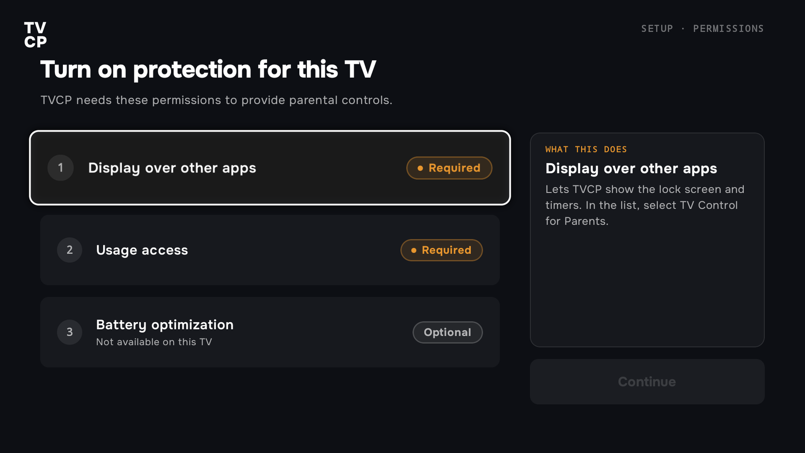 The Turn on protection for this TV screen, with both settings still Required